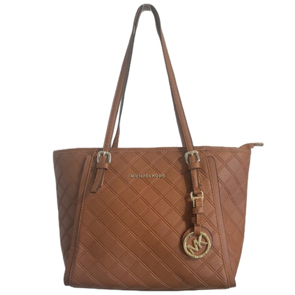 Michael Kors Handbags - Michael Kors Brown Quilted Leather Tote with Gold Hardware